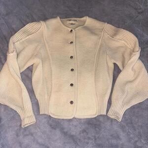 Vintage Deans of Scotland Cream Wool Button-Up Cardigan Cottage Fairy Whimsy 50s